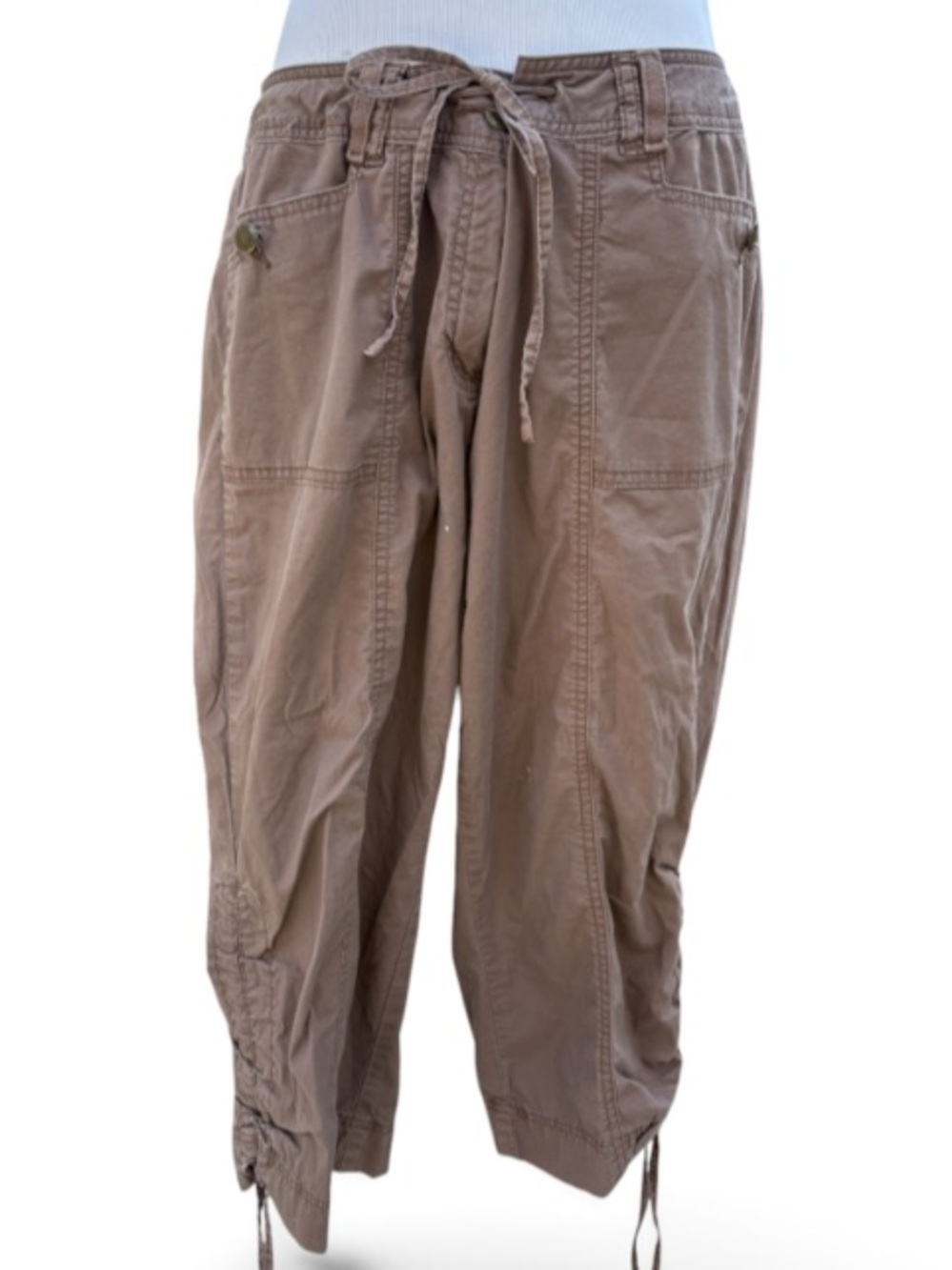Cleo Brown Drawstring Cargo Capri Adjustable Shorts